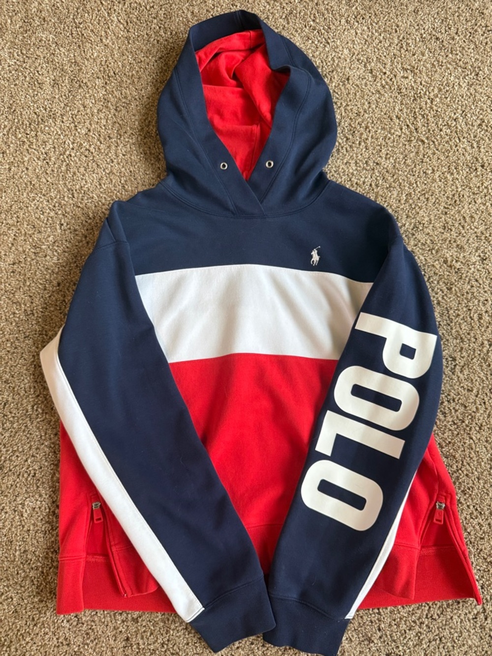 Polo by Ralph Lauren Navy White Red Colorblock Hoodie